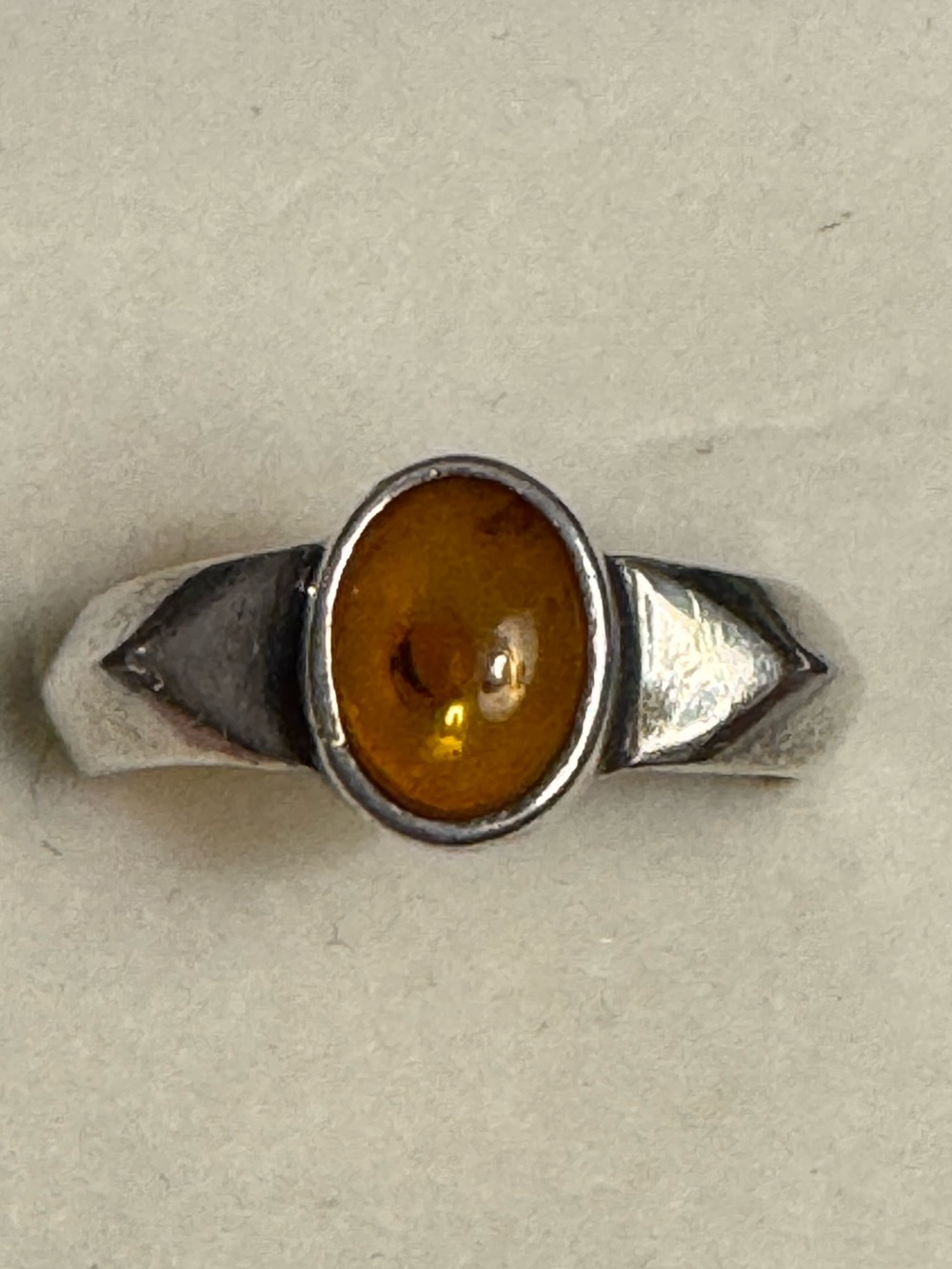 Sterling Silver Cognac Amber Oval Bezel Ring - Size 6.25